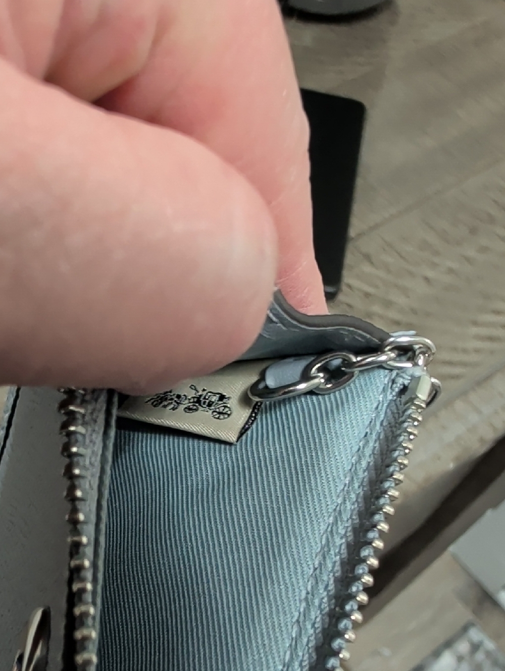 Coach Light Blue Leather Zip Card Case Keychain - Picture 4 of 4